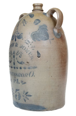 5 Gal. HAMILTON & JONES / GREENSBORO, PA Double-Handled Stoneware Jug w/ Freehand Decoration