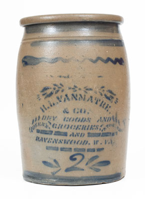 Rare RAVENSWOOD / W. VA. 2 Gal. Stoneware Advertising Jar, c1875