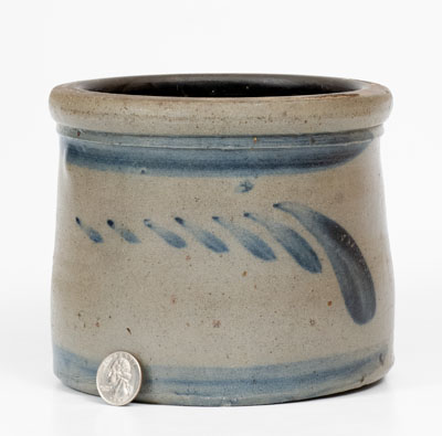 Western PA Stoneware Small-Sized Butter Crock w/ Freehand Decoration