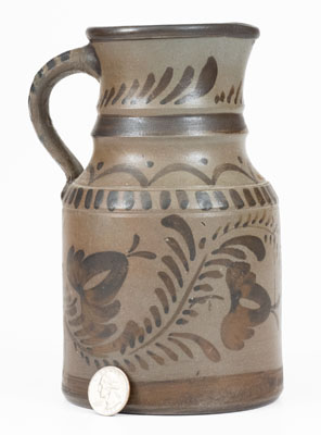 Exceptional New Geneva or Greensboro, PA Tanware Pitcher w/ Elaborate Freehand Decoration