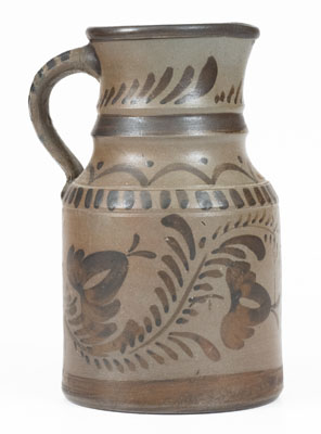 Exceptional New Geneva or Greensboro, PA Tanware Pitcher w/ Elaborate Freehand Decoration