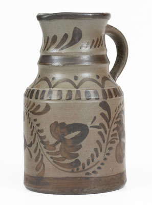 Exceptional New Geneva or Greensboro, PA Tanware Pitcher w/ Elaborate Freehand Decoration