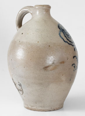 Attrib. Howe & Clark, Athens, New York Stoneware Jug w/ Elaborate Slip-Trailed Floral Decoration, c1805-13