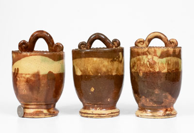 Lot of Three: Rare Matching Shenandoah Multi-Glazed Redware Wall Pockets, Strasburg, VA, c1890