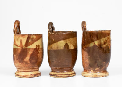 Lot of Three: Rare Matching Shenandoah Multi-Glazed Redware Wall Pockets, Strasburg, VA, c1890