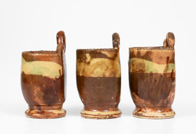 Lot of Three: Rare Matching Shenandoah Multi-Glazed Redware Wall Pockets, Strasburg, VA, c1890