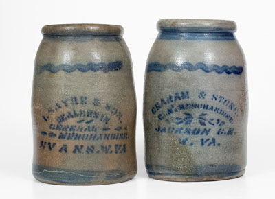 Lot of Two: Stoneware Canning Jars w/ EVANS, W. VA and JACKSON C. H., W. VA Advertising