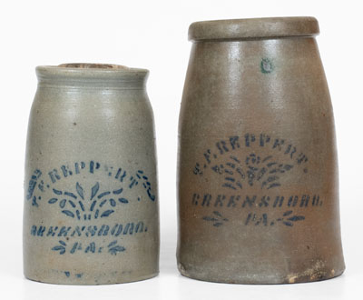 Lot of Two: T. F. REPPERT / GREENSBORO, PA Stenciled Stoneware Canning Jars