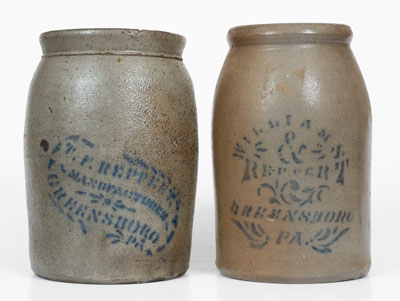 Lot of Two: GREENSBORO, PA Stoneware Canning Jars by T. F. REPPERT, WILLIAMS & REPPERT