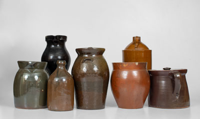 Lot of Seven: Assorted American Stoneware Jugs, Jars, and Pitchers