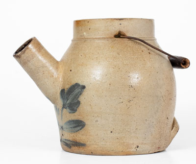 Stoneware Batter Pail with Floral Decoration, attrib. Nathan Clark, Jr., Athens, NY