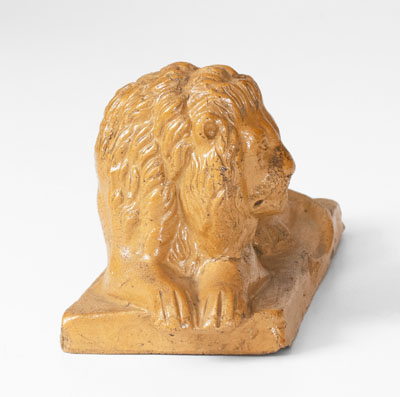 Molded American Stoneware Reclining Lion Figure, 19th century