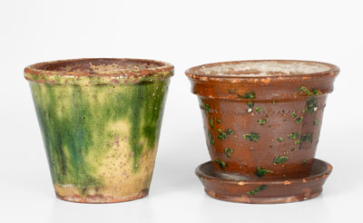 Lot of Two: Small-Sized Glazed Pennsylvania Redware Flowerpots