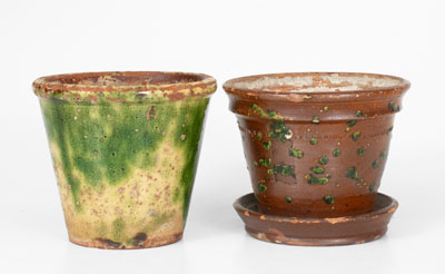 Lot of Two: Small-Sized Glazed Pennsylvania Redware Flowerpots