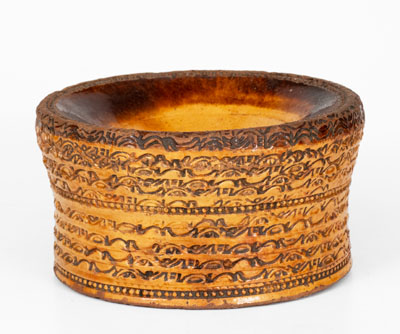 Rare New England Redware Spittoon w/ Coggled Designs, possibly Bristol County, MA