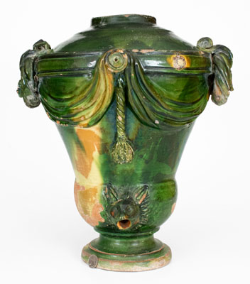 Extremely Rare Large-Sized Multi-Glazed Redware Water Cooler, J. Eberly & Co, Strasburg, VA, c1890