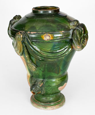 Extremely Rare Large-Sized Multi-Glazed Redware Water Cooler, J. Eberly & Co, Strasburg, VA, c1890