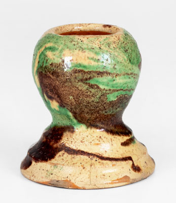 Large Shenandoah Valley Multi-Glazed Redware Egg Cup, Strasburg, Virginia