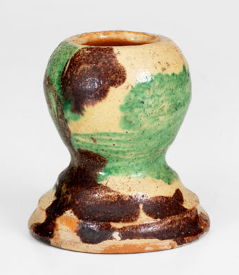 Large Shenandoah Valley Multi-Glazed Redware Egg Cup, Strasburg, Virginia