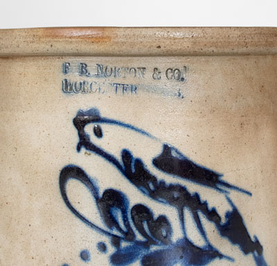 F. B. NORTON & CO. / WORCESTER, MASS. Stoneware Crock w/ Cobalt Parrot Decoration