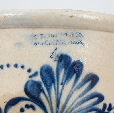 F. B. NORTON & CO. / WORCESTER, MASS. Stoneware Crock w/ Floral Basket Decoration