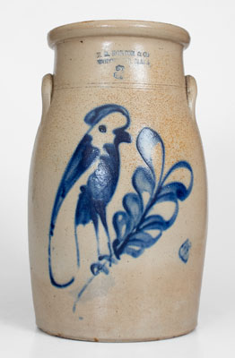 F. B. NORTON & CO. / WORCESTER, MASS. Stoneware Churn w/ Large Parrot Decoration