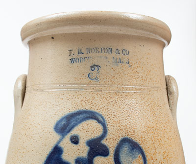 F. B. NORTON & CO. / WORCESTER, MASS. Stoneware Churn w/ Large Parrot Decoration