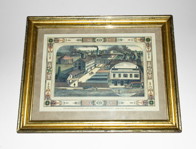 Very Rare Colored Lithograph Depicting Adam Caire's Poughkeepsie Pottery and Sewer Pipe Manufactory