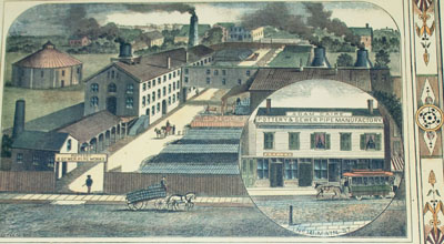 Very Rare Colored Lithograph Depicting Adam Caire s Poughkeepsie Pottery and Sewer Pipe Manufactory