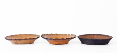 Lot of Three: North Carolina Redware Dirt Dishes incl. 2 Crimped Rim Examples