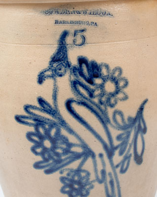 Exceptional 5 Gal. COWDEN & WILCOX / HARRISBURG, PA Stoneware Jar w/ Parrot Decoration