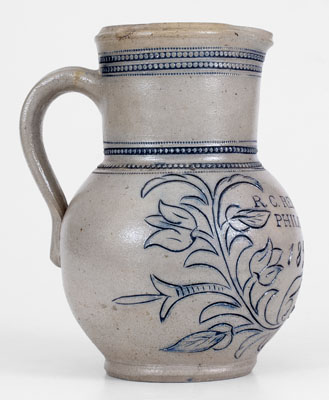 Extremely Rare and Important Small-Sized R. C. REMMEY / PHILADA. Stoneware Pitcher w/ Incised Decoration