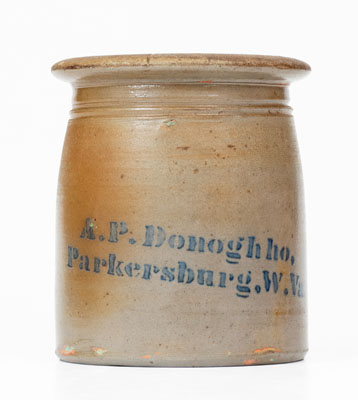 Unusual "A. P. Donoghho / Parkersburg, W. VA" Misspelled Stoneware Canning Jar
