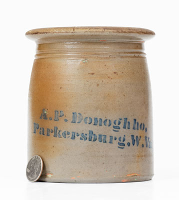 Unusual "A. P. Donoghho / Parkersburg, W. VA" Misspelled Stoneware Canning Jar