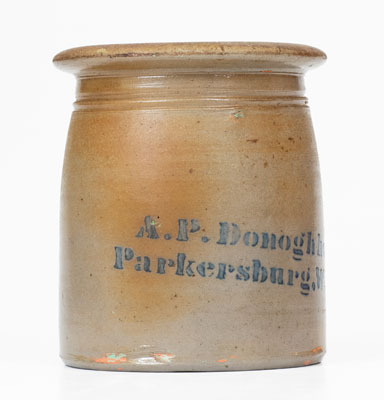 Unusual "A. P. Donoghho / Parkersburg, W. VA" Misspelled Stoneware Canning Jar