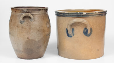 Lot of Two: Stoneware Jars incl. N. CLARK / ATHENS, NY w/ Coggled Rim