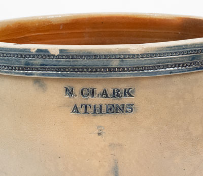 Lot of Two: Stoneware Jars incl. N. CLARK / ATHENS, NY w/ Coggled Rim