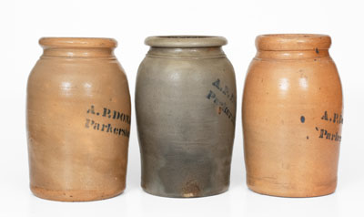 Lot of Three: A. P. Donaghho / Parkersburg, W. VA One-Gallon Stoneware Jars