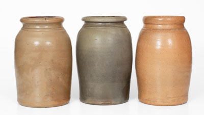 Lot of Three: A. P. Donaghho / Parkersburg, W. VA One-Gallon Stoneware Jars