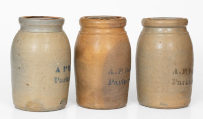 Lot of Three: A. P. Donaghho / Parkersburg, W. VA Half-Gallon Stoneware Canning Jars