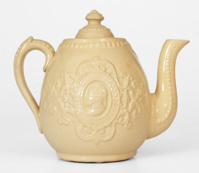 Scarce J. E. JEFFORDS & CO. / PHILA. Molded Yellowware Teapot, c1870s