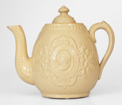 Scarce J. E. JEFFORDS & CO. / PHILA. Molded Yellowware Teapot, c1870s