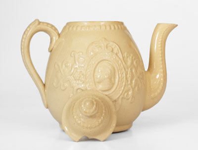 Scarce J. E. JEFFORDS & CO. / PHILA. Molded Yellowware Teapot, c1870s