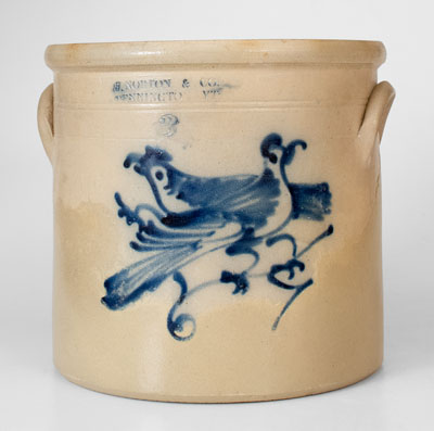 J. NORTON & CO. / BENNINGTON, VT Stoneware Crock w/ Double Bird Decoration