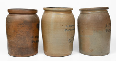 Lot of Three: A. P. Donaghho / Parkersburg, W. VA 2 Gal. Stoneware Jars
