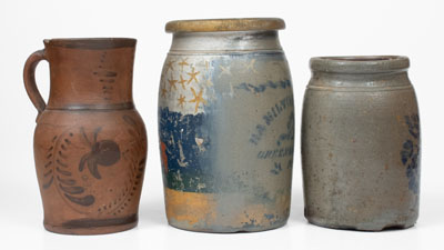 Lot of Three: Two Western PA Stoneware Jars and Tanware Pitcher