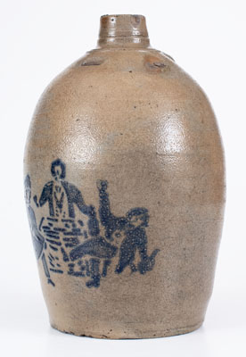 Very Rare Stoneware Jug w/ Stenciled Tavern Scene, attrib. Hamilton & Jones, Greensboro, PA