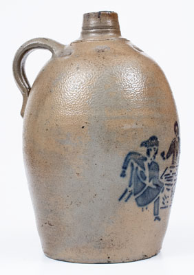 Very Rare Stoneware Jug w/ Stenciled Tavern Scene, attrib. Hamilton & Jones, Greensboro, PA