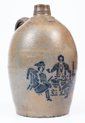 Very Rare Stoneware Jug w/ Stenciled Tavern Scene, attrib. Hamilton & Jones, Greensboro, PA