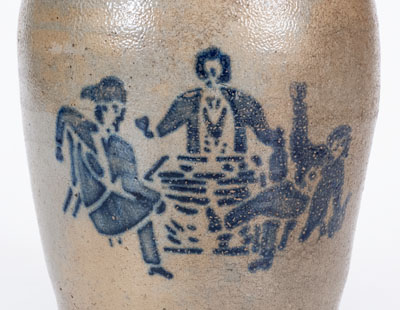 Very Rare Stoneware Jug w/ Stenciled Tavern Scene, attrib. Hamilton & Jones, Greensboro, PA